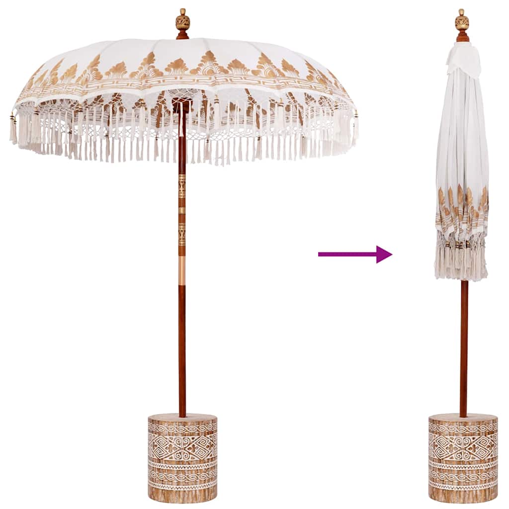 Balinese Parasol with Base Ø 180-190 cm Cream