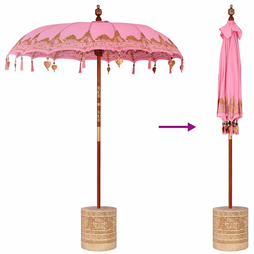 Balinese Parasol with Base Ø 180-190 cm Pink