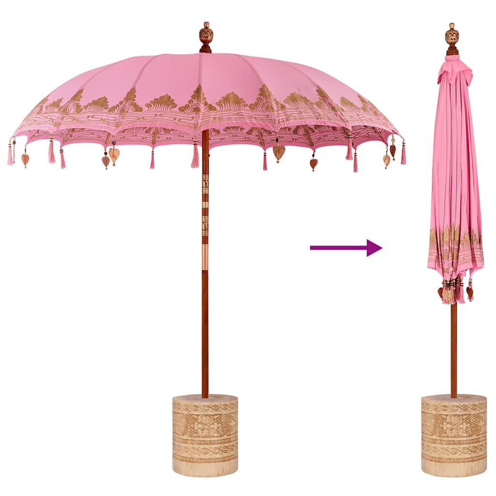 Balinese Parasol with Base Ø 210-220 cm Pink