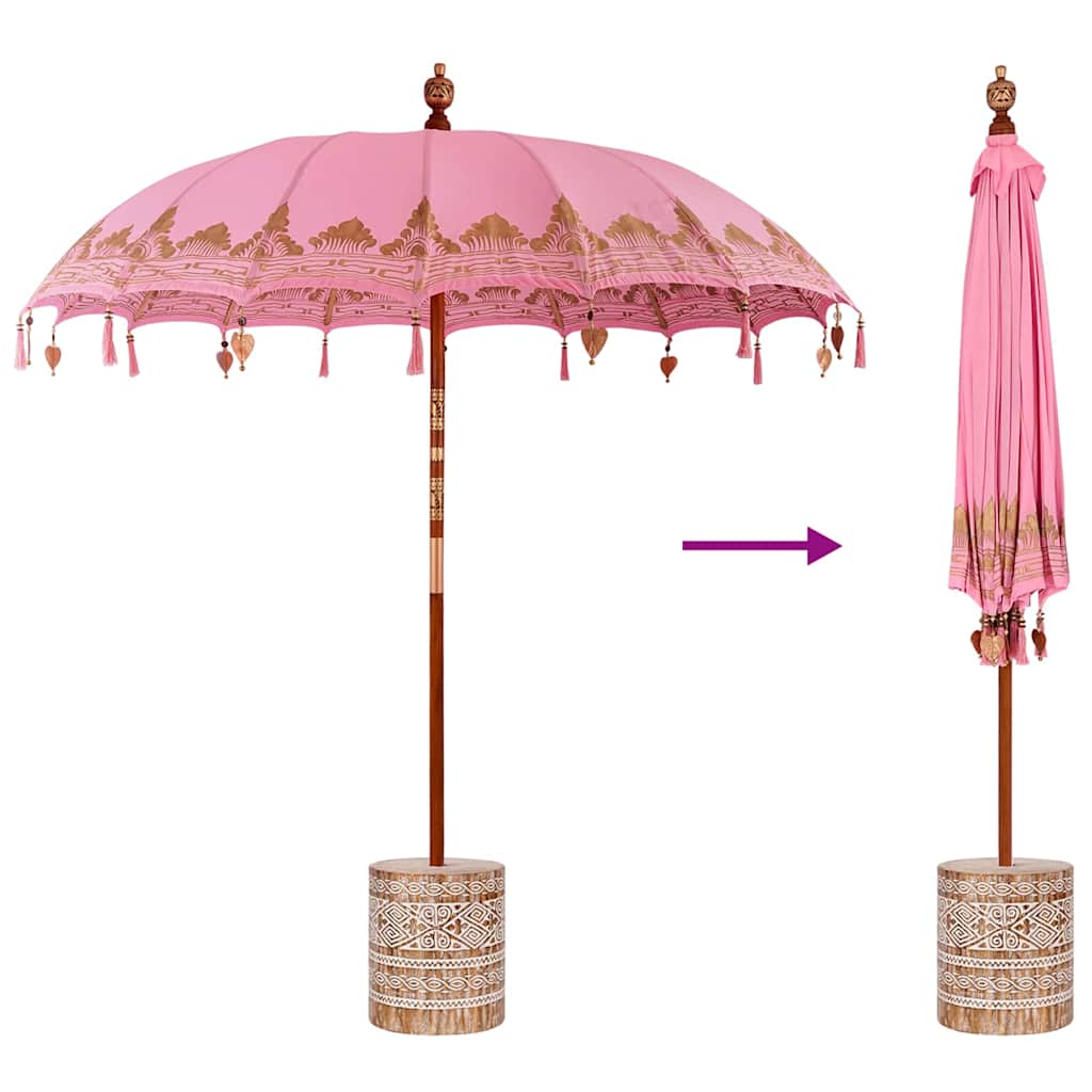 Balinese Parasol with Base Ø 210-220 cm Pink