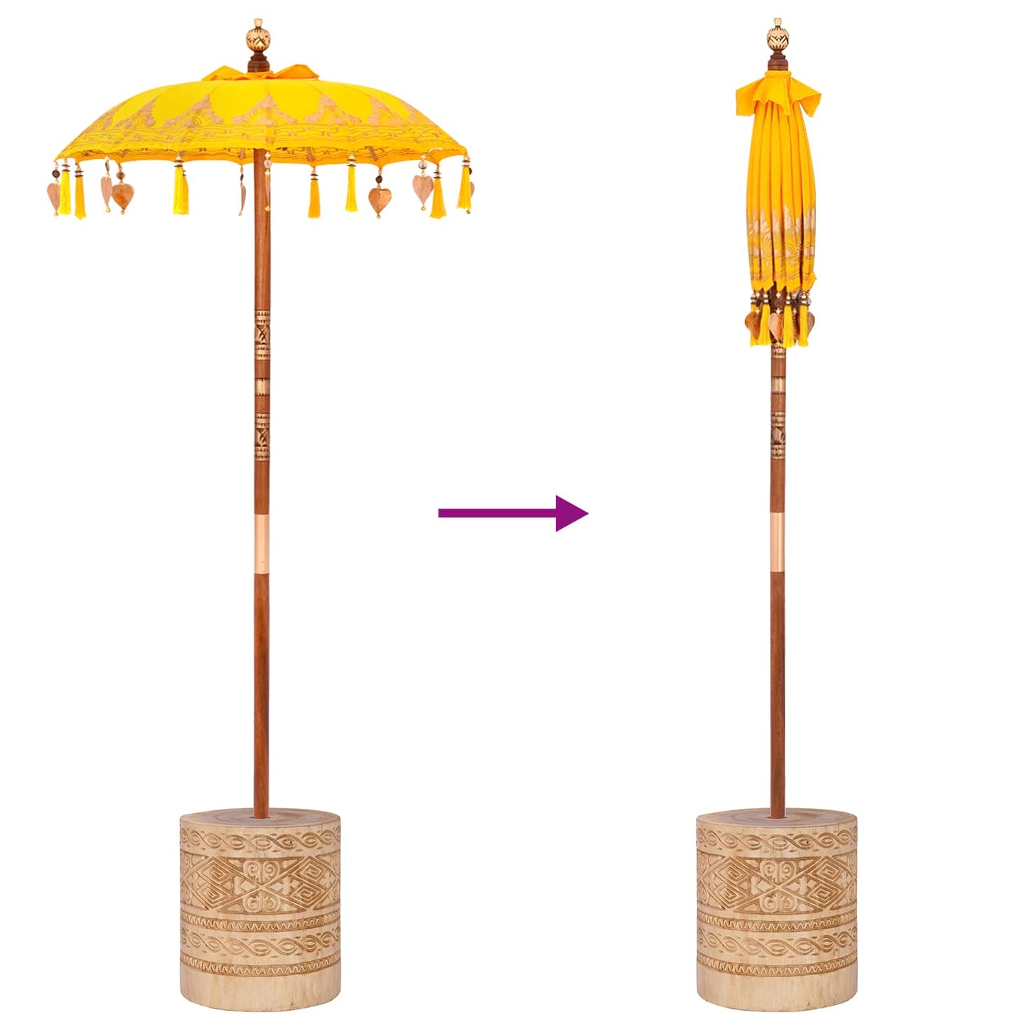 Parasol with Base Yellow 95 x 95 x 260 cm Cotton and Wood
