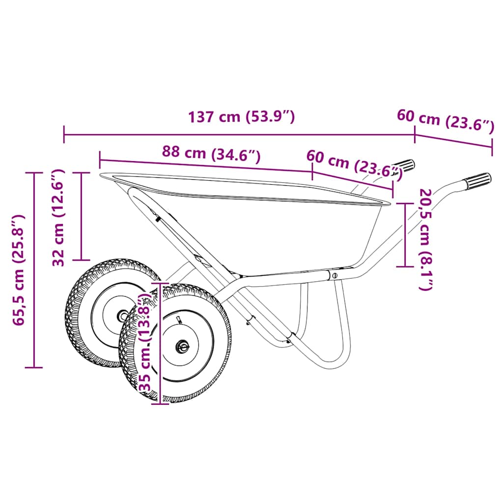 Wheelbarrow Silver and Black 137 x 60 x 65.5 cm Steel