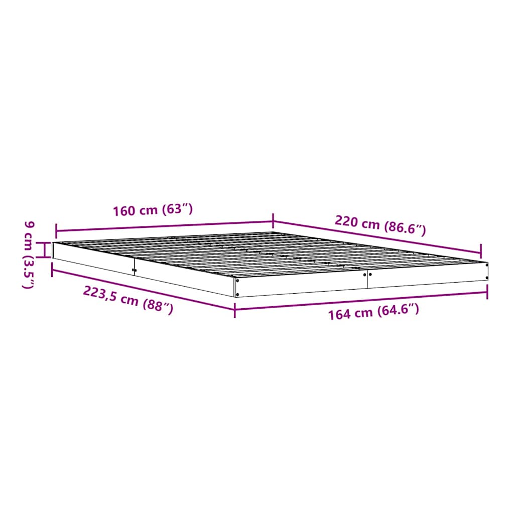 Floor Bed Frame Natural 160 x 220 cm Solid Pine Wood