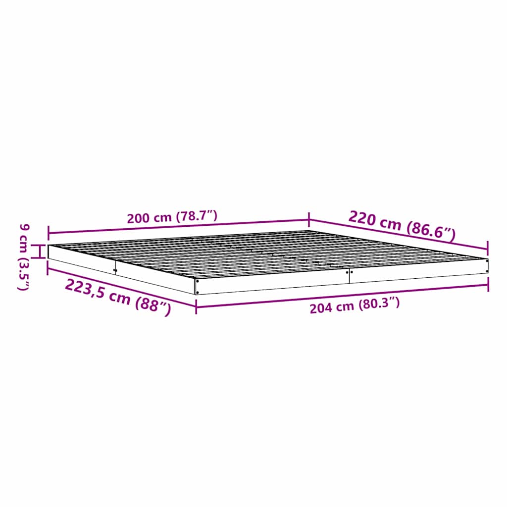 Floor Bed Frame Natural 200 x 220 cm Solid Pine Wood