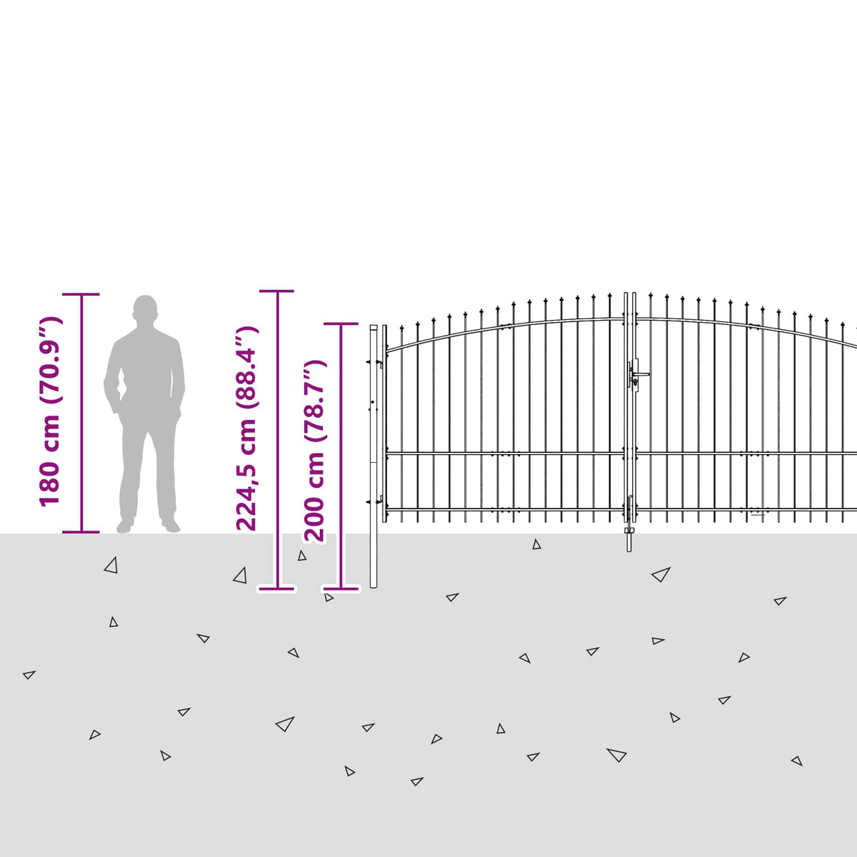 Garden Gate WOERDEN 175 x 400 cm Lockable Steel Grey