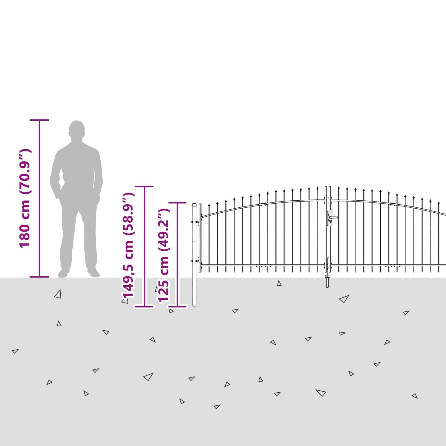 Garden Gate WOERDEN 100 x 500 cm Lockable Steel Grey