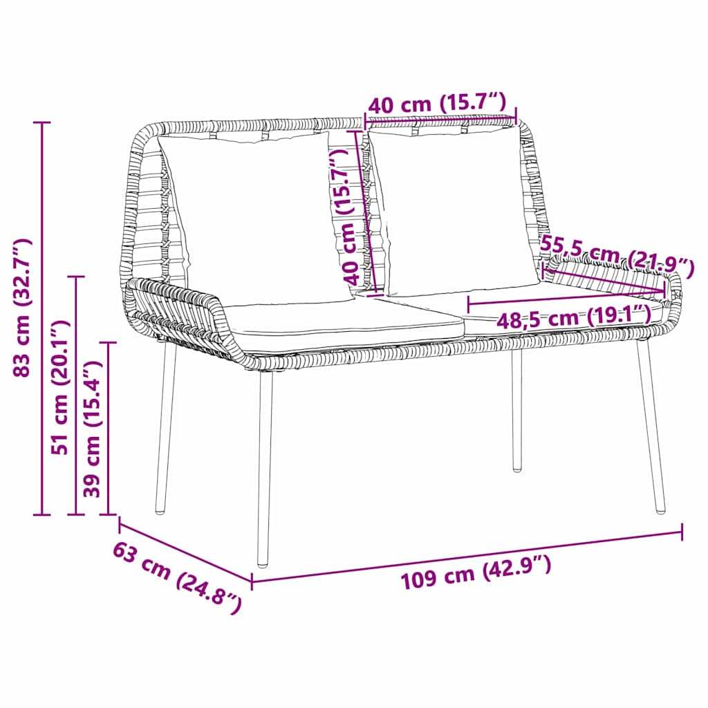 Garden Bench Brown and Cream Poly Rattan