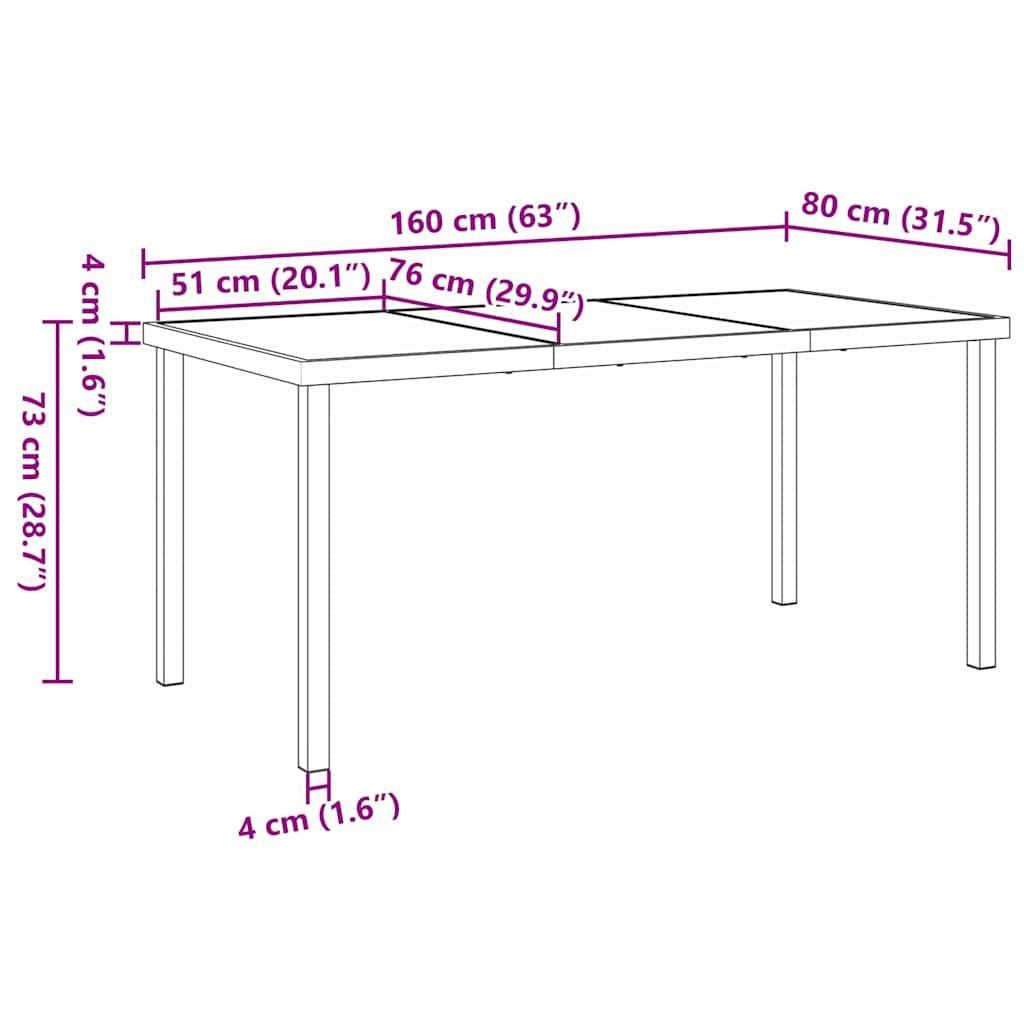 Garden Table Black 160 x 80 x 73 cm Metal