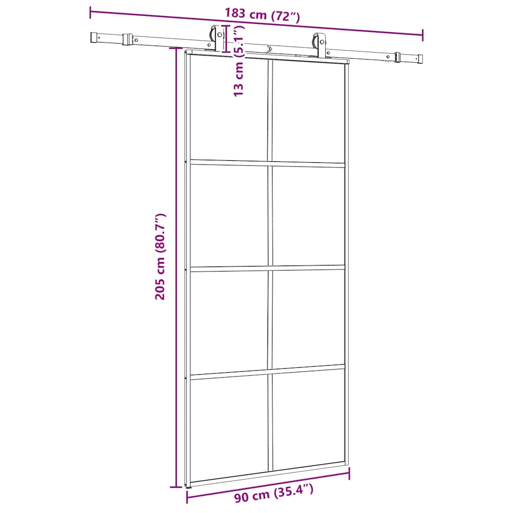 Sliding Door with Hardware Set Black 90x205 cm ESG Glass