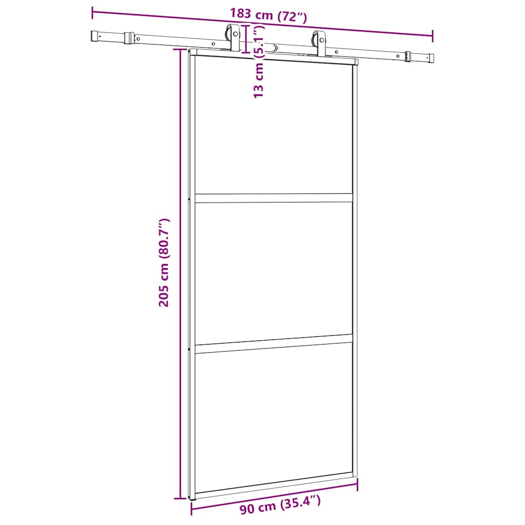 Sliding Door with Hardware Set Black 90x205 cm Tempered Glass