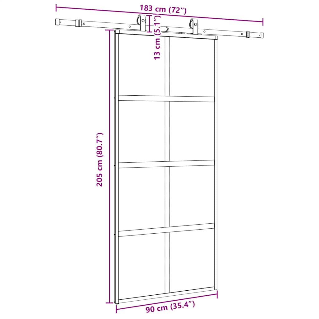 Sliding Door with Hardware Set Black 90x205 cm Tempered Glass