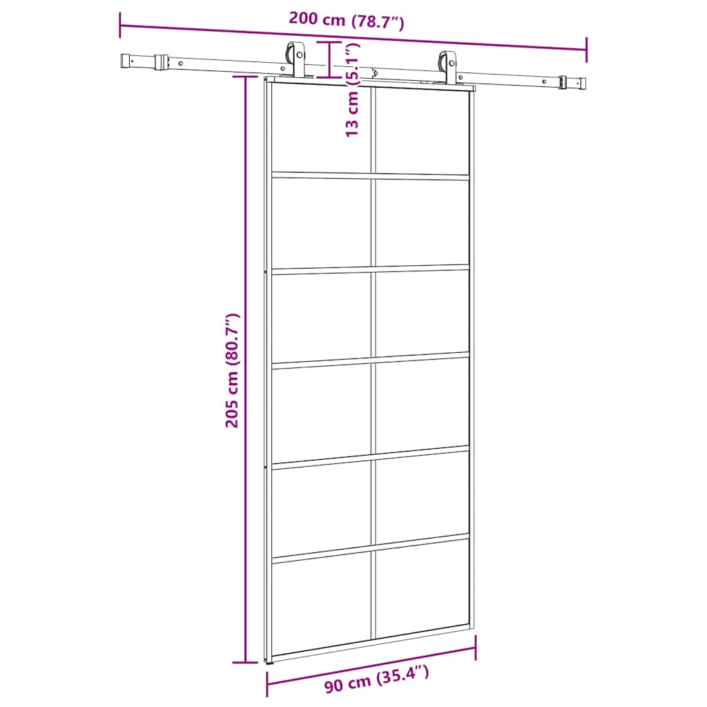 Sliding Door with Hardware Set Black 90x205 cm ESG Glass