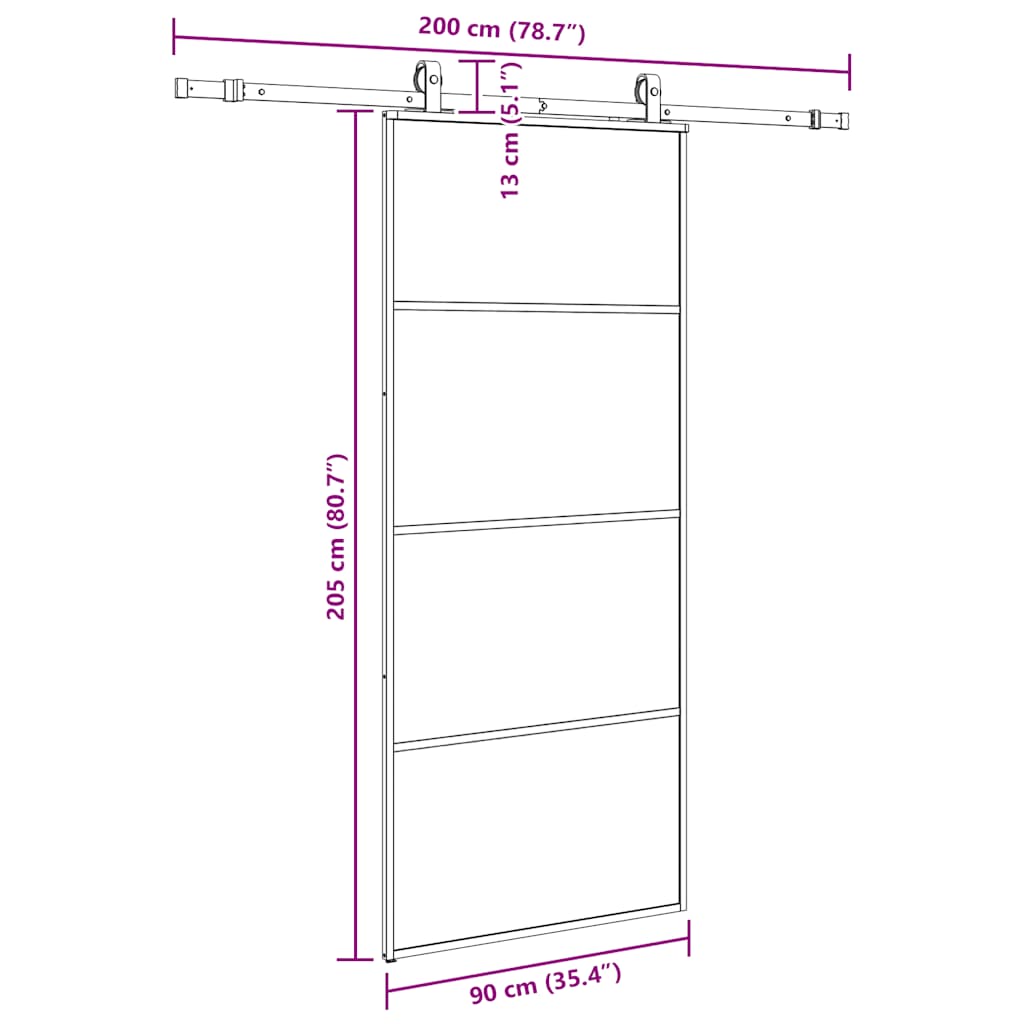 Sliding Door with Hardware Set Black 90x205 cm ESG Glass