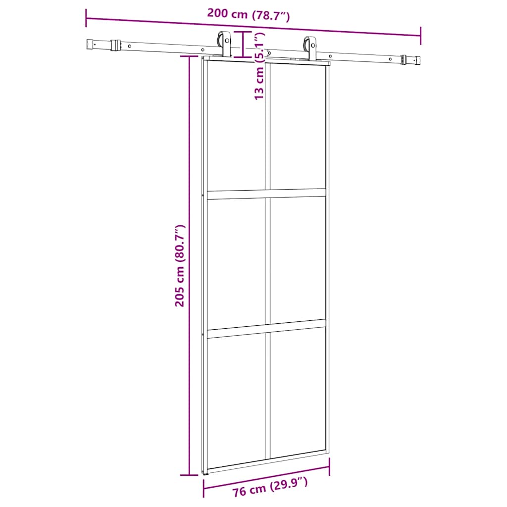 Sliding Door with Hardware Set Black 76x205 cm Tempered Glass