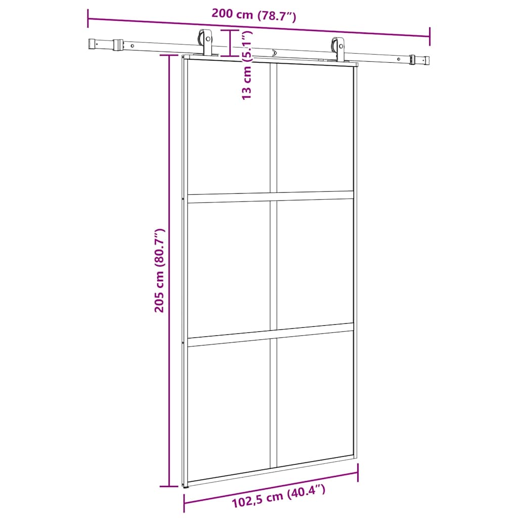 Sliding Door with Hardware Set Black 102,5x205 cm Tempered Glass