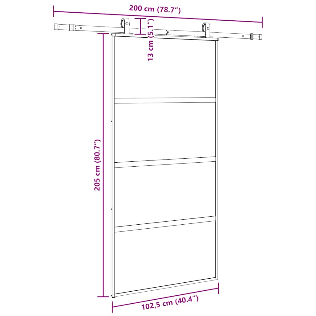 Sliding Door with Hardware Set Black 102,5x205 cm Tempered Glass