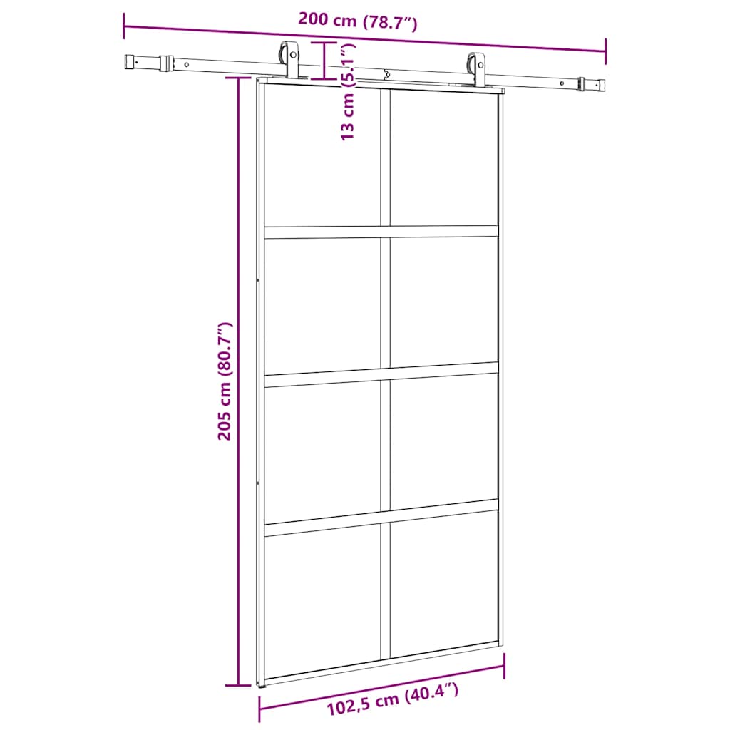 Sliding Door with Hardware Set Black 102,5x205 cm Tempered Glass