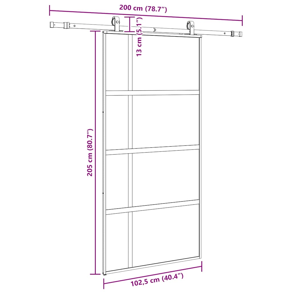 Sliding Door with Hardware Set Black 102,5x205 cm Tempered Glass