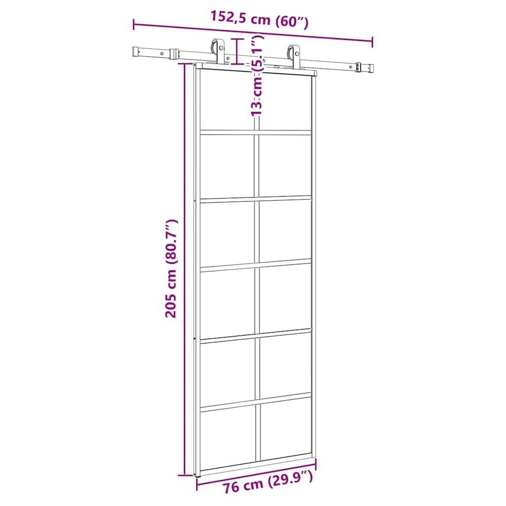 Sliding Door with Hardware Set Black 76x205 cm ESG Glass