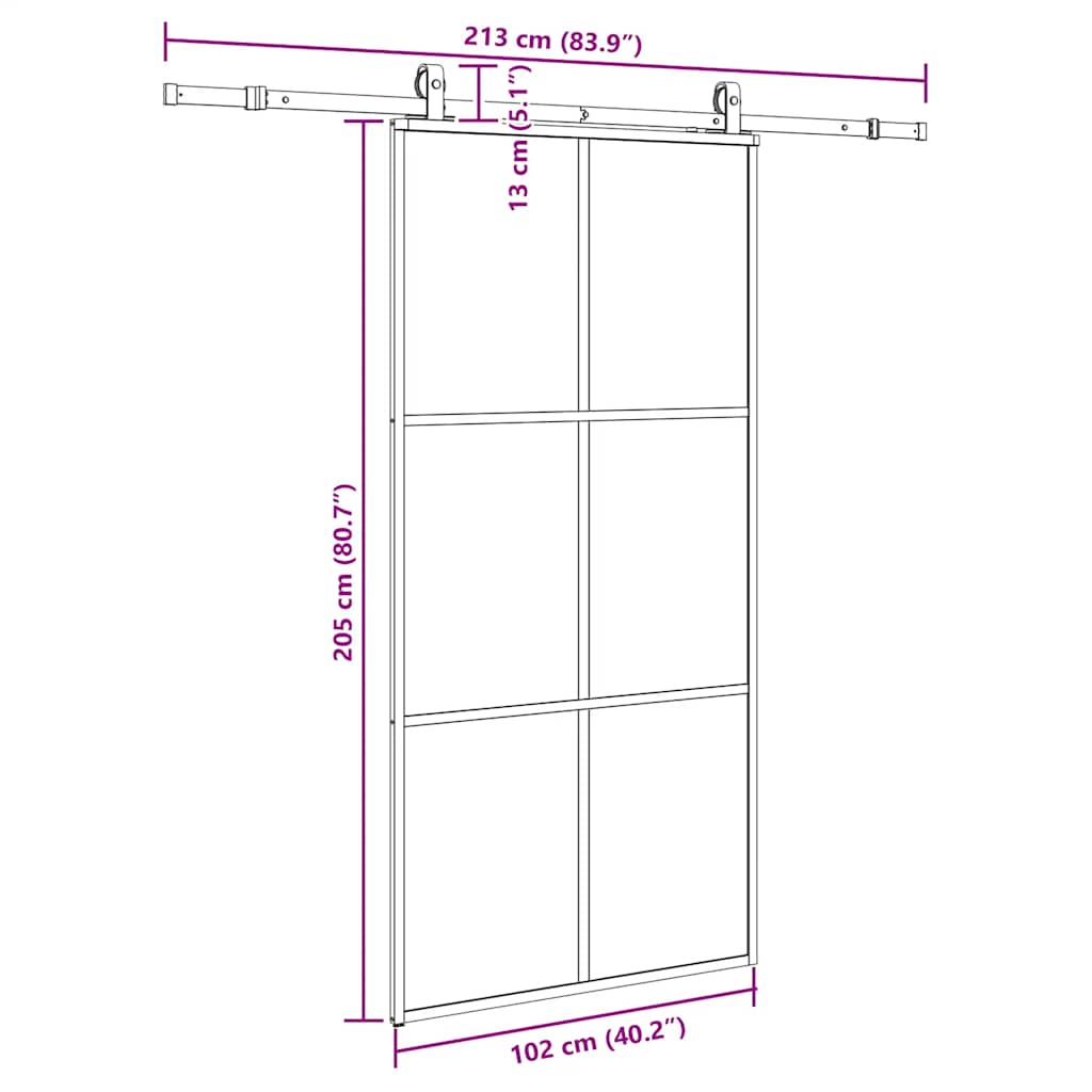 Sliding Door with Hardware Set Black 102x205 cm ESG Glass