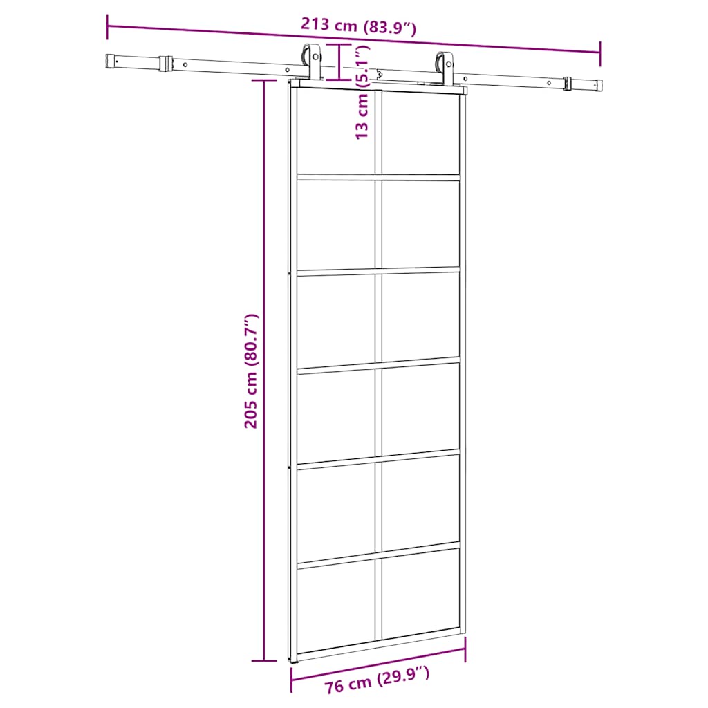 Sliding Door with Hardware Set Black 76x205 cm ESG Glass