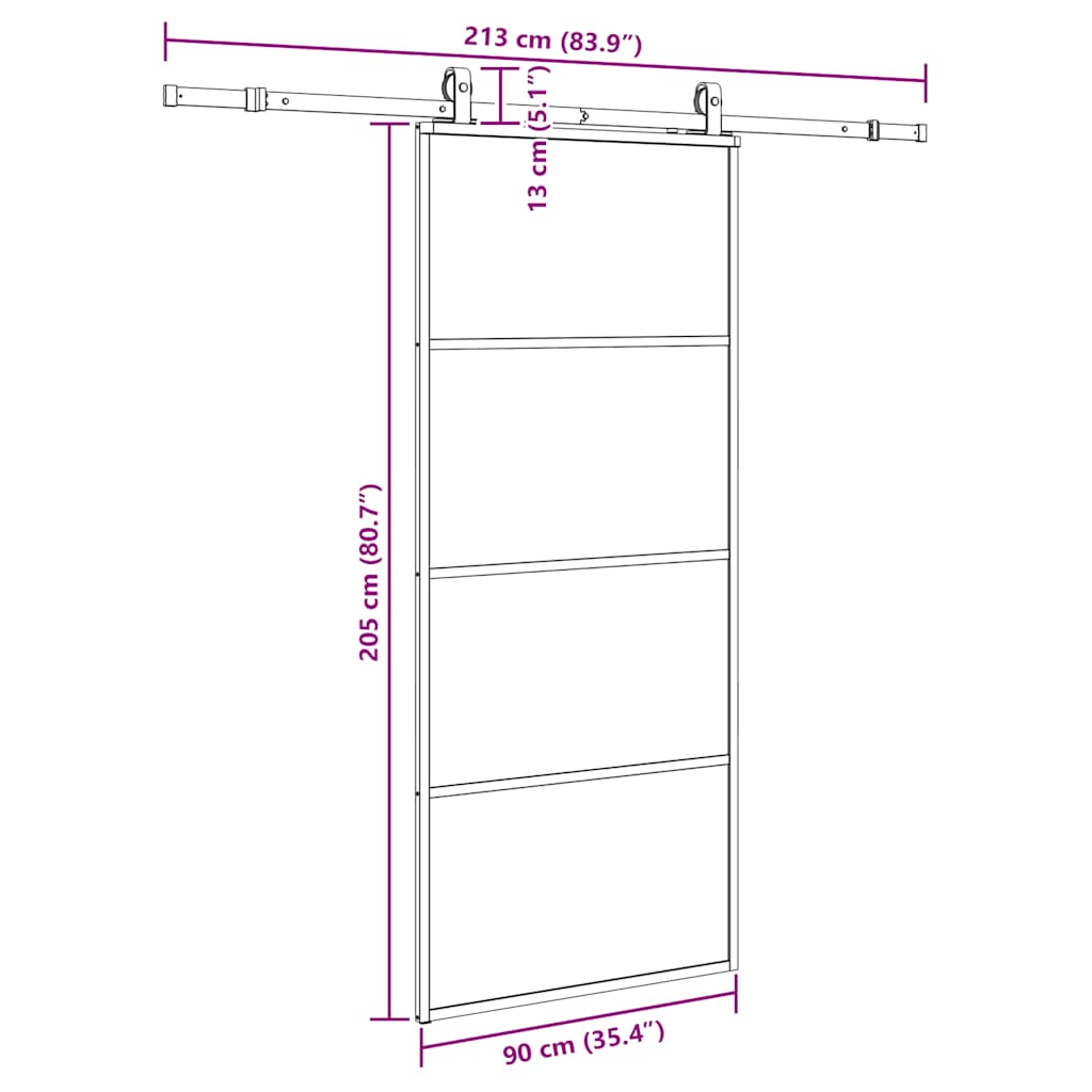 Sliding Door with Hardware Set Black 90x205 cm ESG Glass