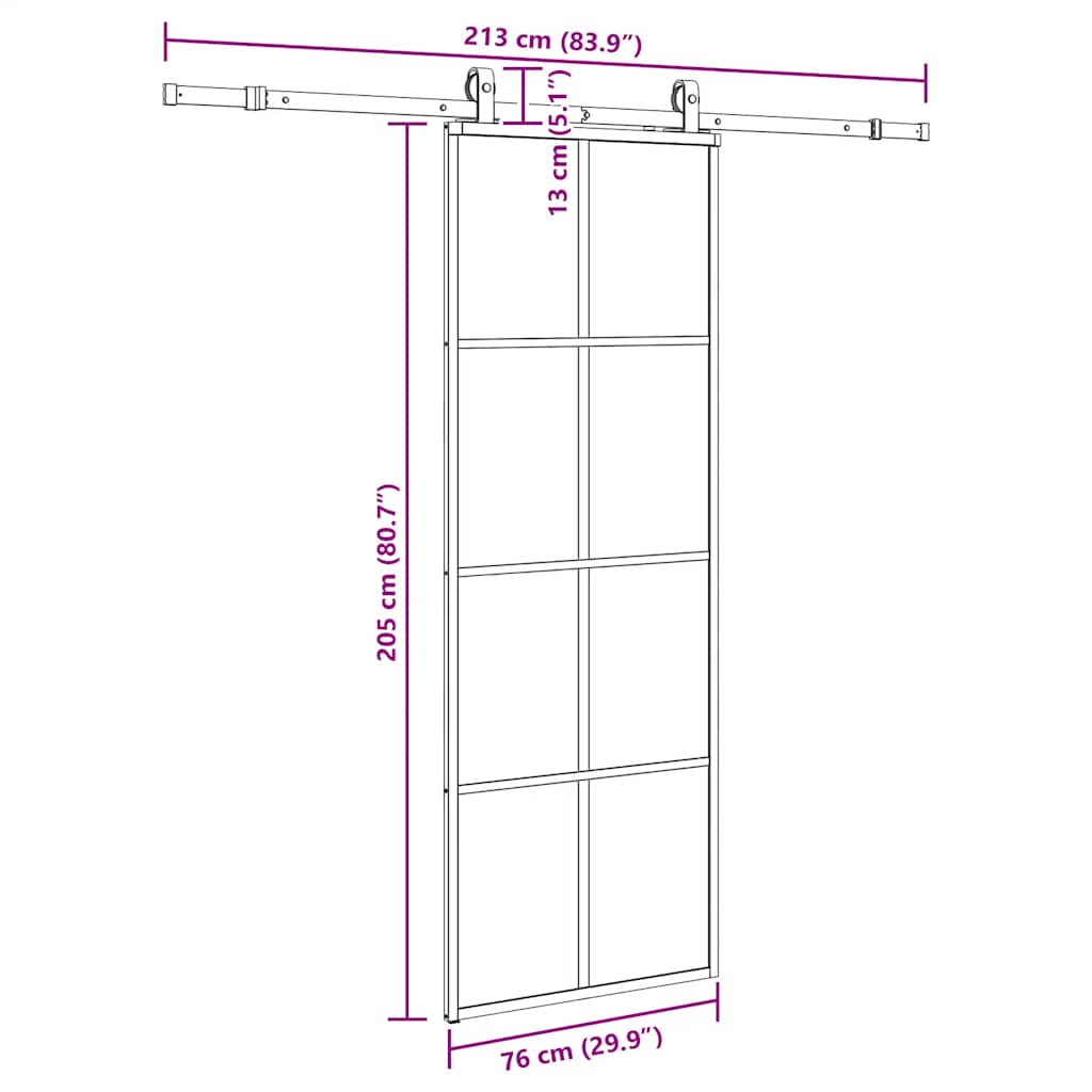 Sliding Door with Hardware Set Black 76x205 cm ESG Glass