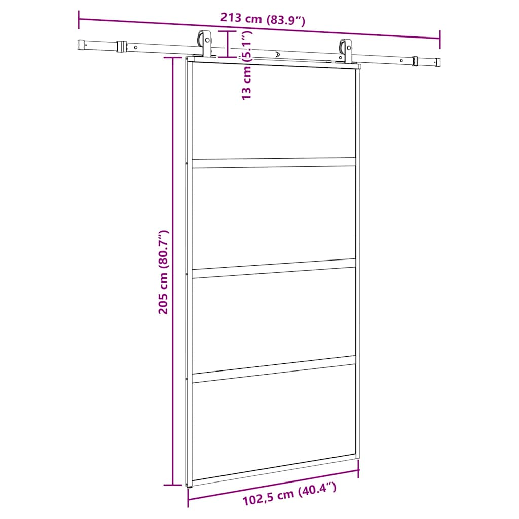 Sliding Door with Hardware Set Black 102,5x205 cm Tempered Glass