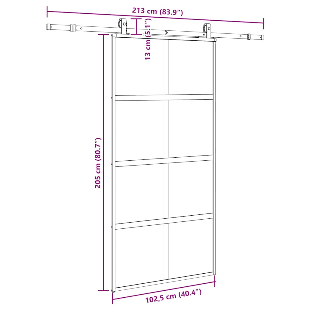 Sliding Door with Hardware Set Black 102.5x205cm Tempered Glass