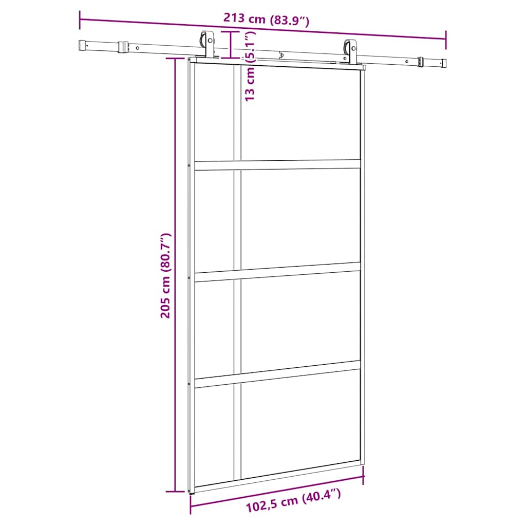 Sliding Door with Hardware Set Black 102,5x205 cm Tempered Glass
