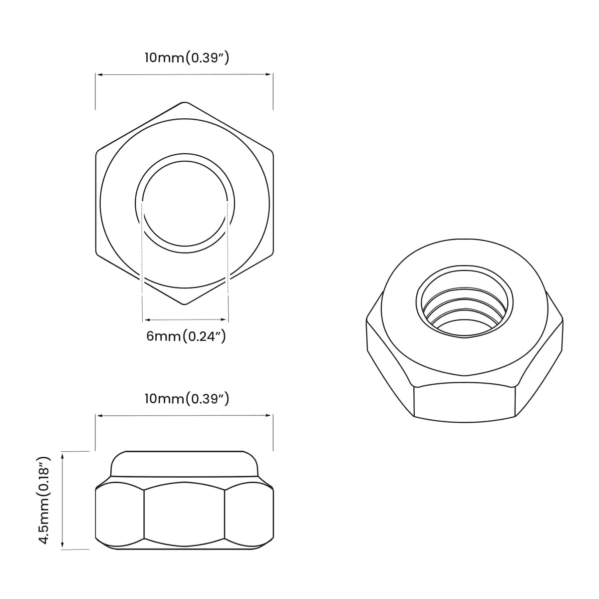 Nut 9574 pcs Silver M6 x 10 mm Iron