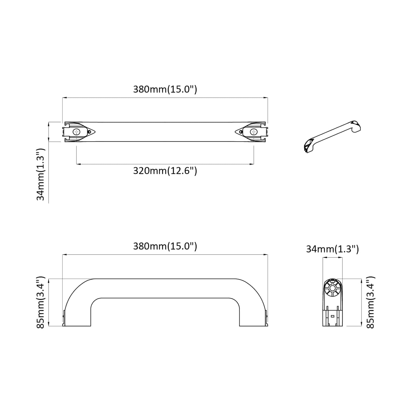 Handle Plain 69 pcs Black 380 x 34 x 85 mm Aluminium and PP