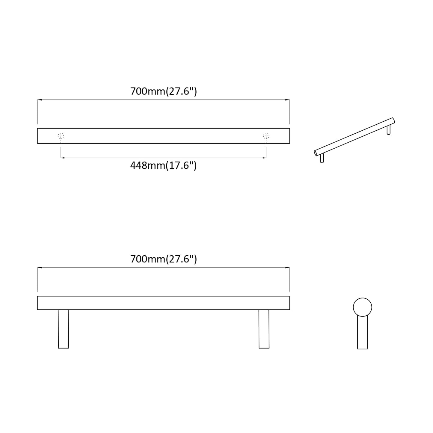 Cabinet Handle 2 pcs Silver 700mm Stainless Steel
