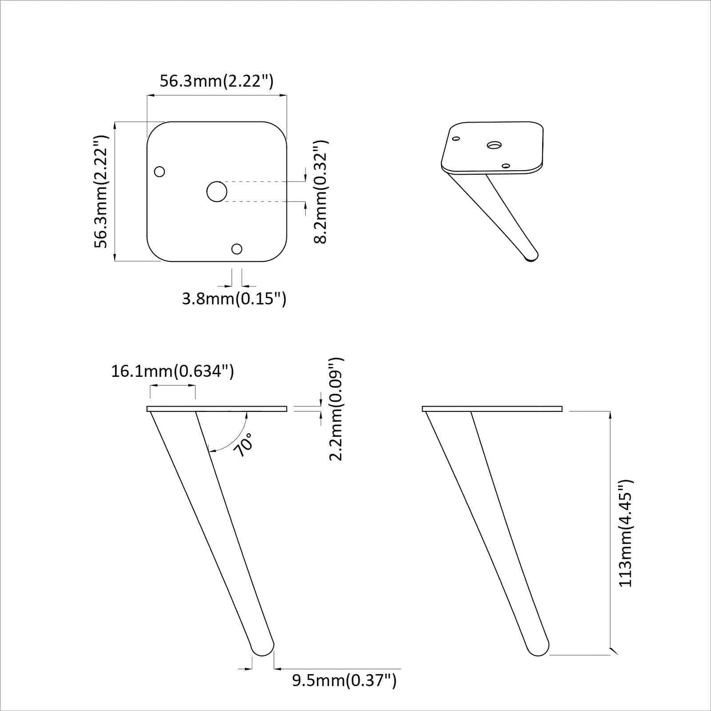 Standing Feet 12 pcs Black 56 x 56 x 100 mm Iron
