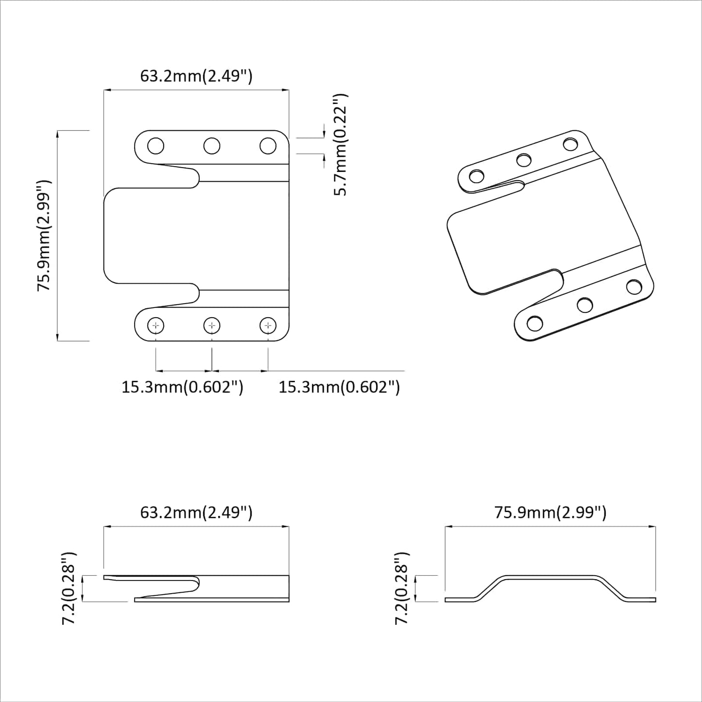 Flush Mount Bracket 419 pcs Silver 75 x 66 x 1.4 mm Steel