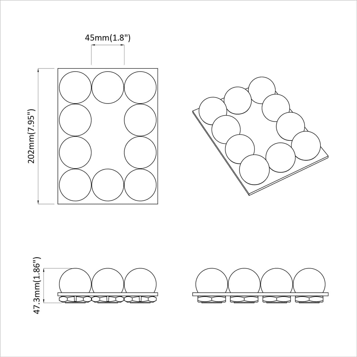 Mirror Lights White 4.5 x 4.5 x 4.7 cm Plastic