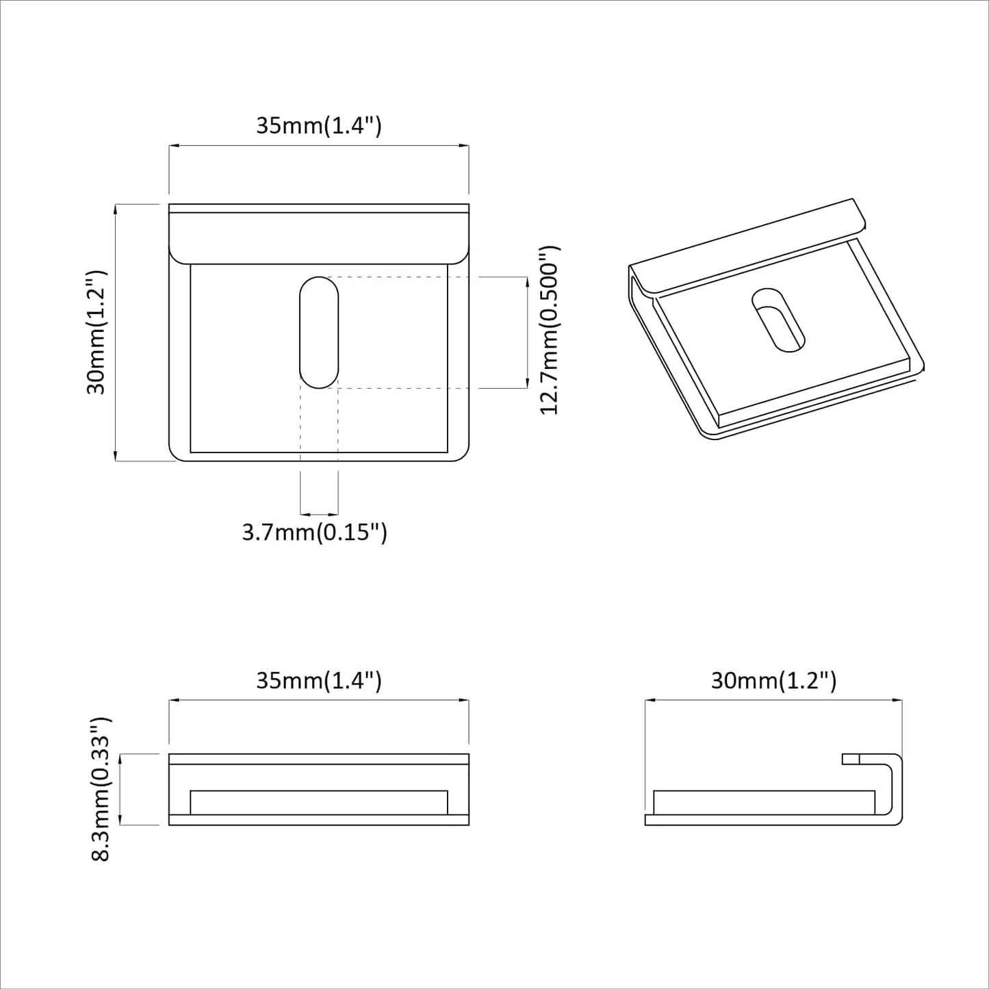 Mirror Hold Bracket 340 pcs Nickel 35 x 30 x 8.3 mm Steel
