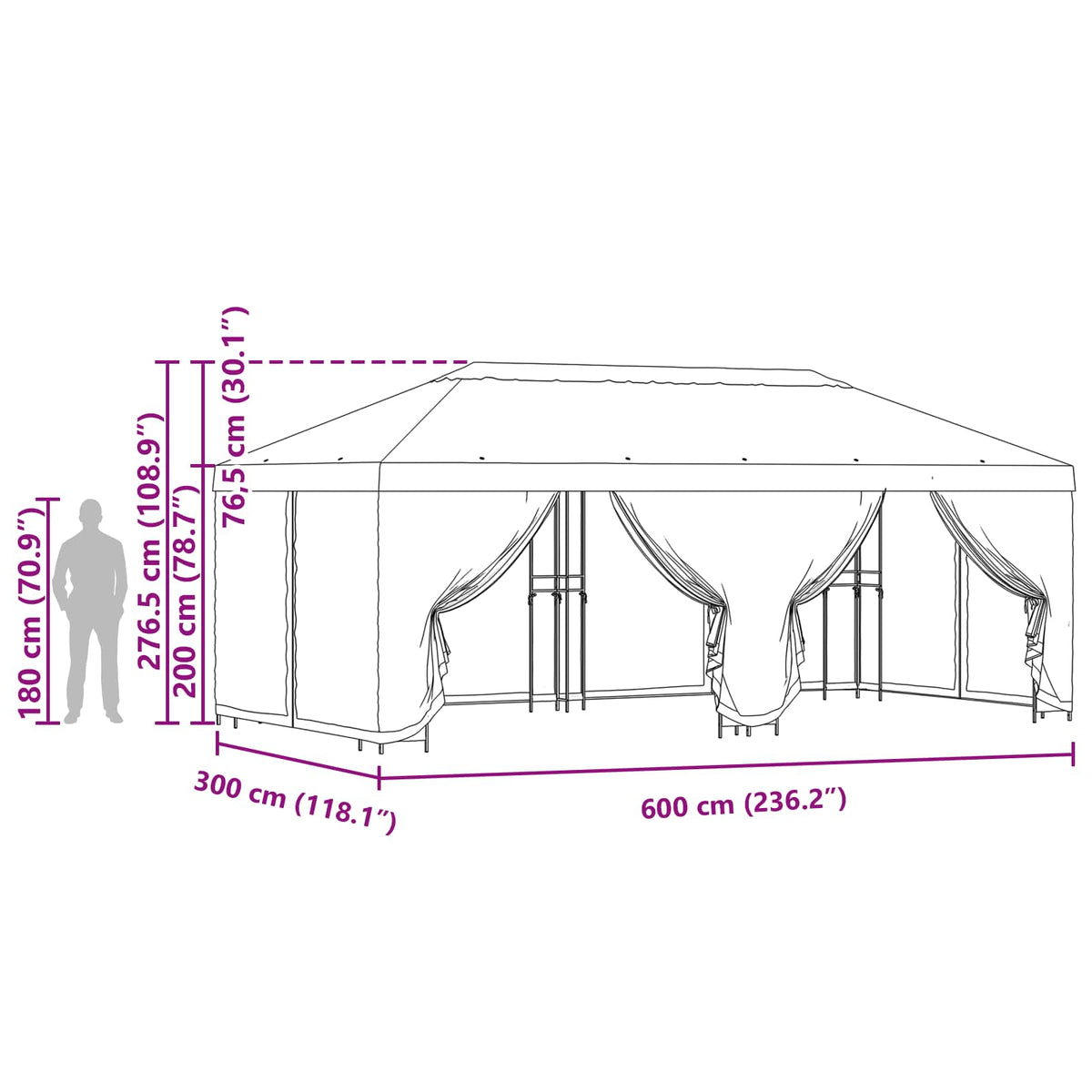 Garden Gazebo with Sidewalls 6 x 3 m Brown Polyester and Steel
