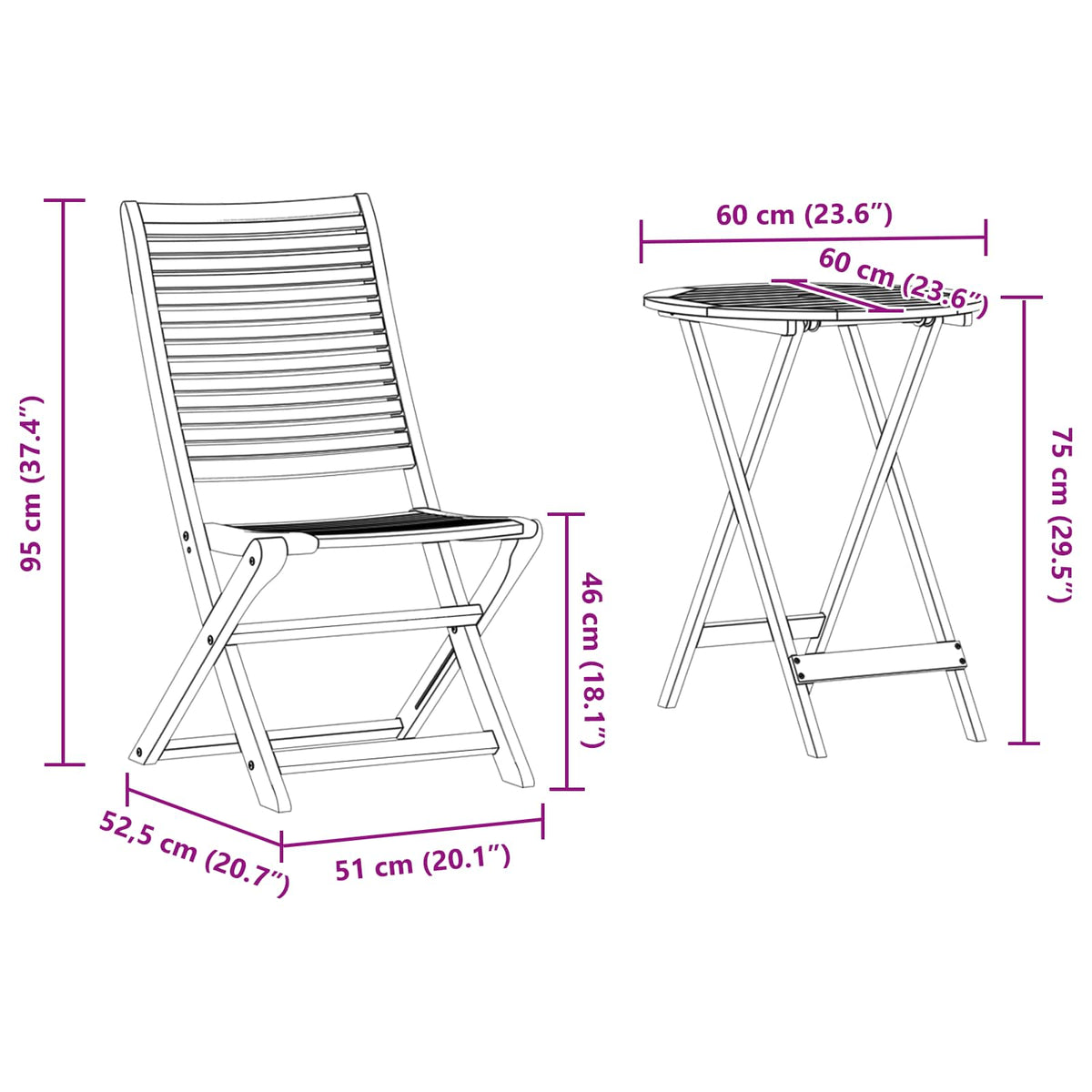 Folding Bistro Set 3 pcs Brown Solid Acacia Wood