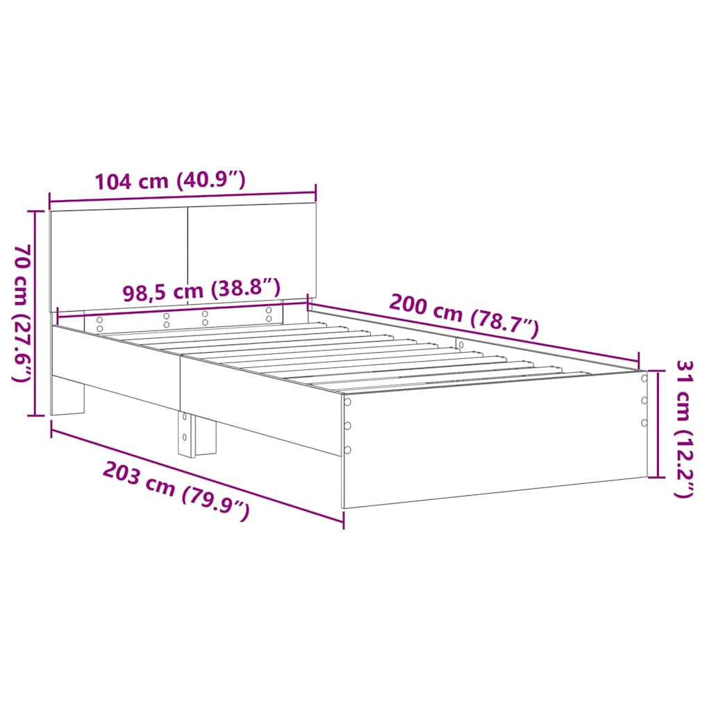Bed Frame Artisan Oak 203 x 104 x 70 cm Engineered Wood