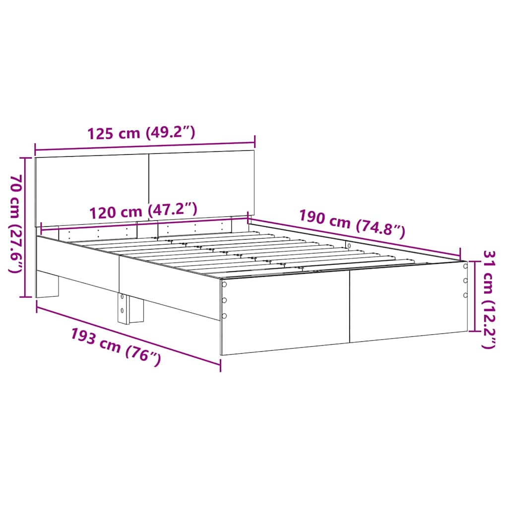 Bed Frame Old Wood 193 x 125 x 70 cm Engineered Wood