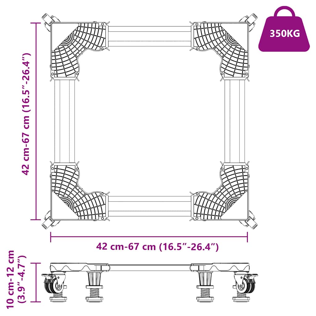 vidaXL Washing Machine Base Manual Grey 67 x 67 x 12 cm Metal