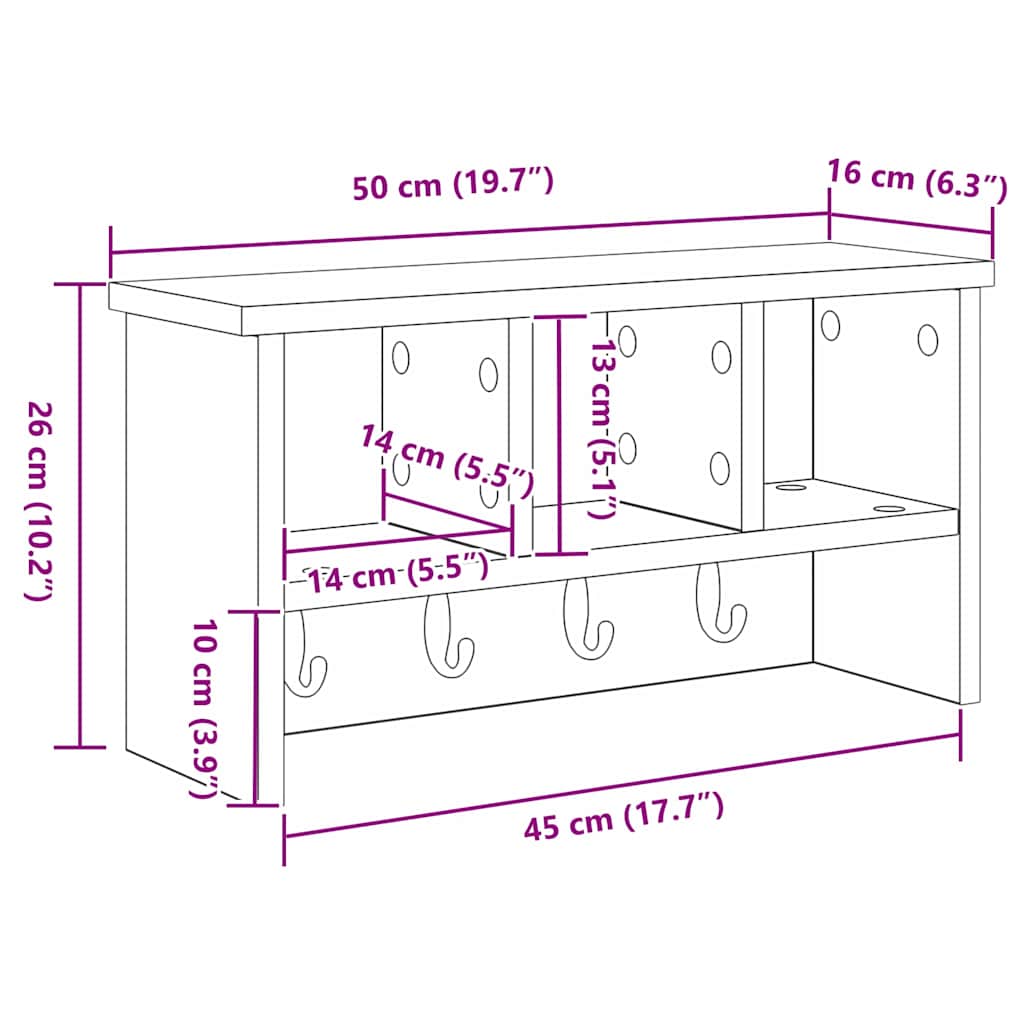 Wall-Mounted Coat Rack Wall-Mounted Grey Sonoma 50 x 16 x 26 cm