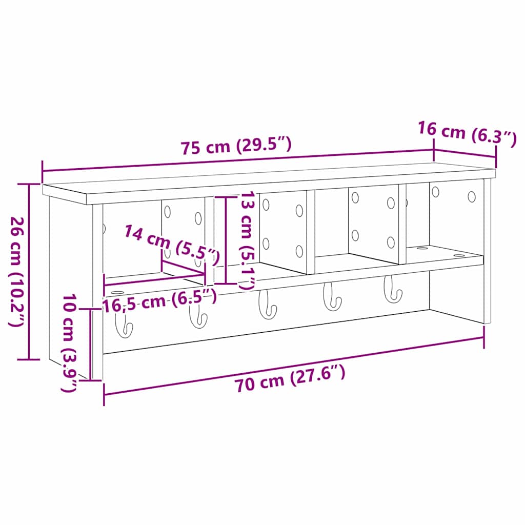 Wall-Mounted Coat Rack Wall-Mounted Sonoma Oak 75 x 16 x 26 cm