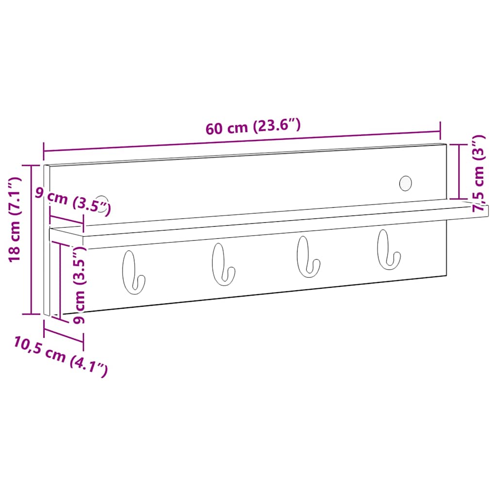Wall-Mounted Coat Rack Wall-Mounted Smoked Oak Engineered wood