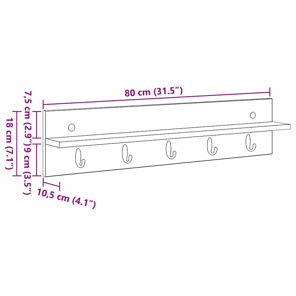 Wall-Mounted Coat Rack Wall-Mounted Smoked Oak Engineered wood