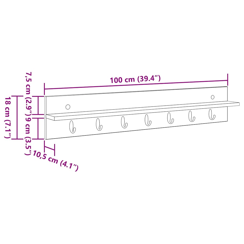 Wall-Mounted Coat Rack Wall-Mounted Smoked Oak Engineered wood