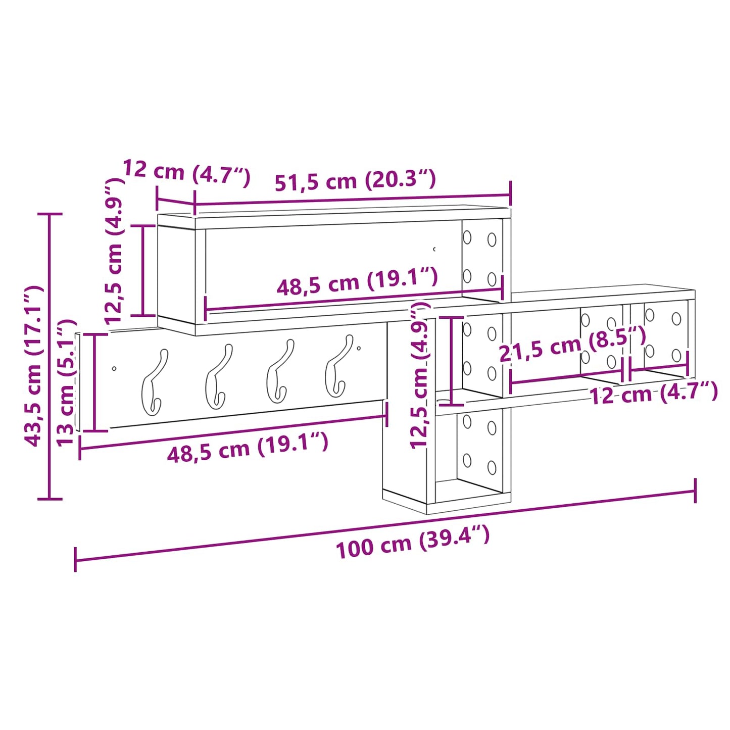 Wall-Mounted Coat Rack Wall-Mounted Smoked Oak Engineered wood