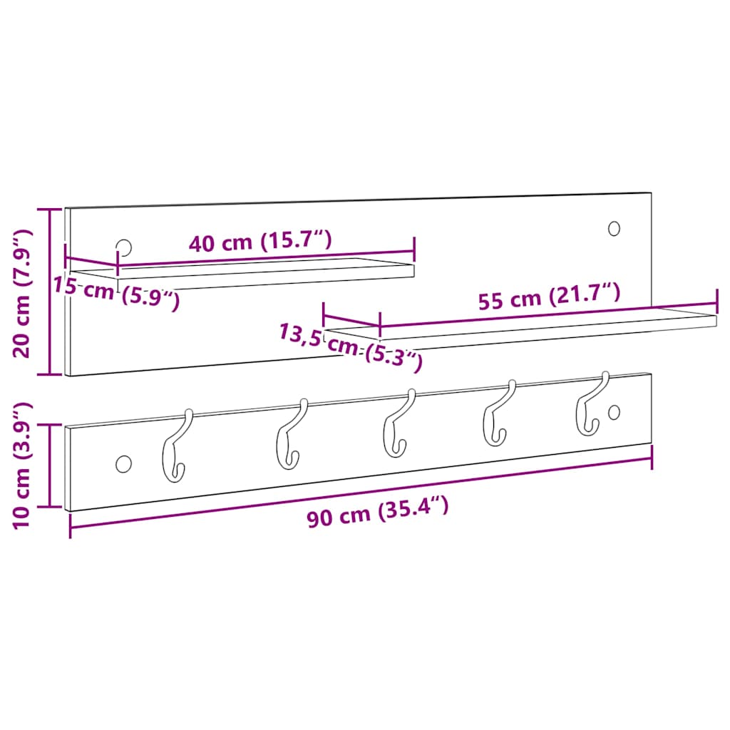 Wall-Mounted Coat Rack Wall-Mounted Sonoma Oak 90 x 15 x 36 cm
