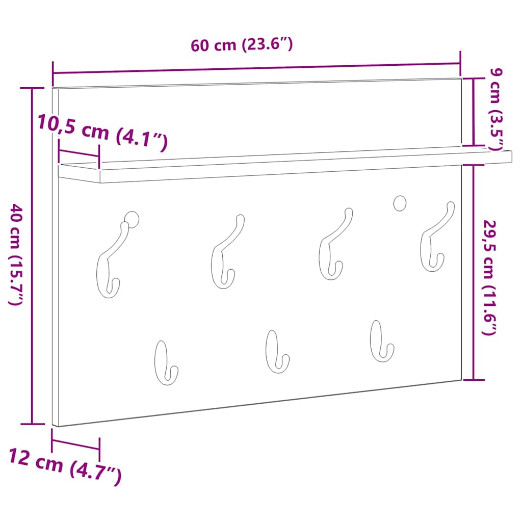 Wall-Mounted Coat Rack Wall-Mounted Sonoma Oak 60 x 40 x 12 cm